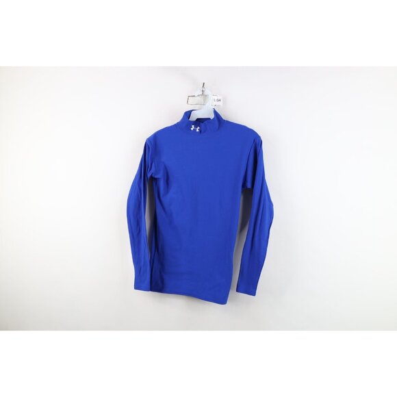 Under Armour Mens Small Compression ColdGear Mock Neck Long Sleeve T-Shirt Blue - Picture 1 of 14